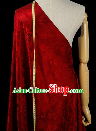 Chinese Classical Roses Pattern Design Red Silk Fabric Asian Traditional Hanfu Mulberry Silk Material