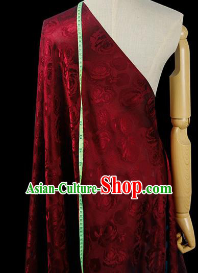 Chinese Classical Roses Pattern Design Wine Red Silk Fabric Asian Traditional Hanfu Mulberry Silk Material