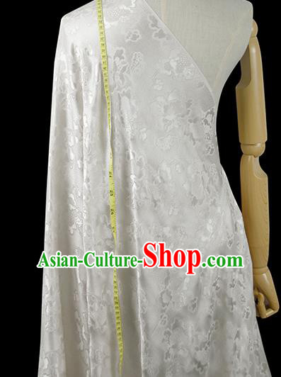 Chinese Classical Peony Pattern Design White Silk Fabric Asian Traditional Hanfu Mulberry Silk Material