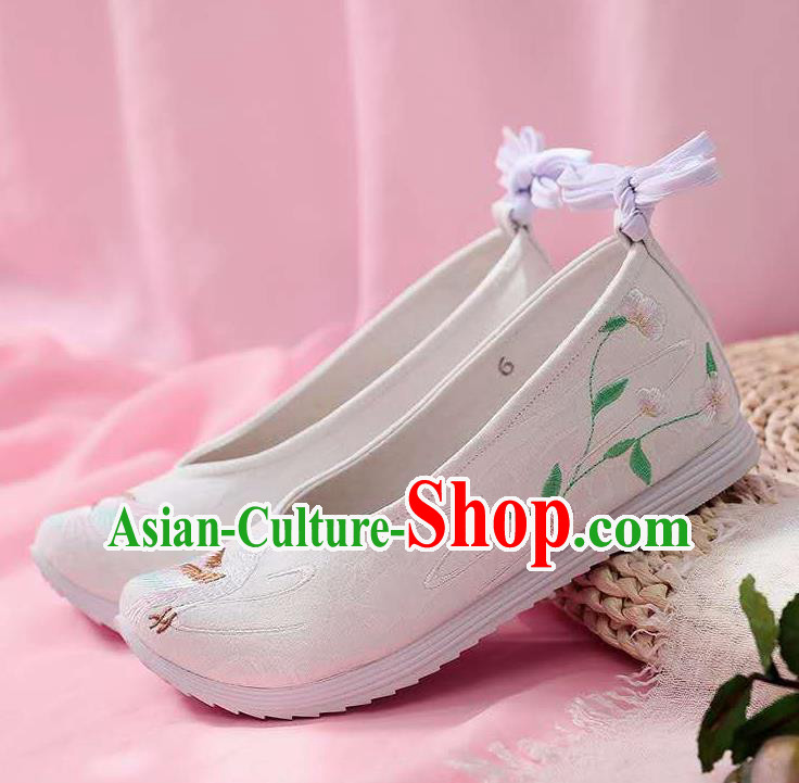 Chinese Embroidered Crane White Shoes Hanfu Shoes Women Shoes Opera Shoes Princess Shoes