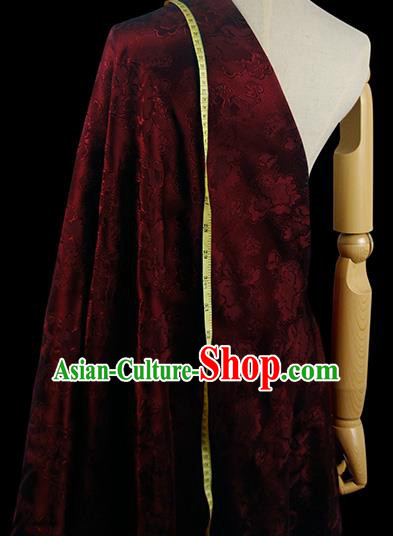 Chinese Classical Peony Pattern Design Purplish Red Silk Fabric Asian Traditional Hanfu Mulberry Silk Material