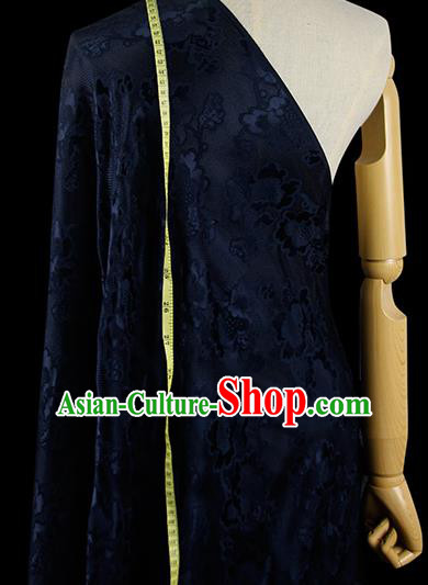 Chinese Classical Peony Pattern Design Navy Blue Silk Fabric Asian Traditional Hanfu Mulberry Silk Material