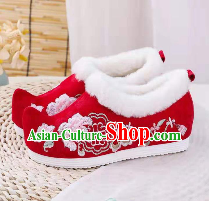 Chinese Winter Embroidered Red Shoes Hanfu Shoes Women Shoes Opera Shoes Princess Shoes