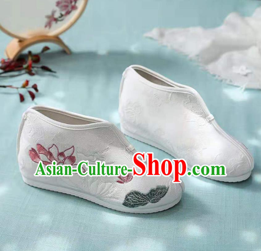 Chinese White Embroidered Lotus Shoes Hanfu Shoes Women Shoes Opera Shoes Princess Shoes