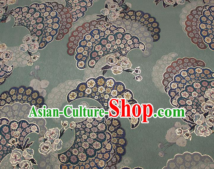 Chinese Classical Paeonia Lactiflora Pattern Design Green Brocade Fabric Asian Traditional Hanfu Satin Material