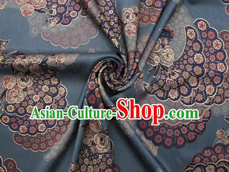 Chinese Classical Paeonia Lactiflora Pattern Design Navy Brocade Fabric Asian Traditional Hanfu Satin Material