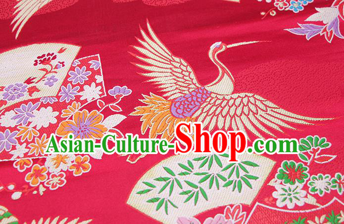 Chinese Classical Crane Plum Pattern Design Red Brocade Fabric Asian Traditional Hanfu Satin Material