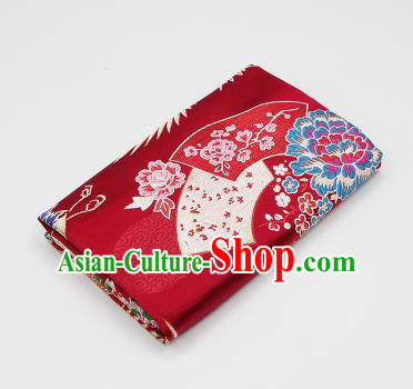 Chinese Classical Crane Plum Pattern Design Purplish Red Brocade Fabric Asian Traditional Hanfu Satin Material