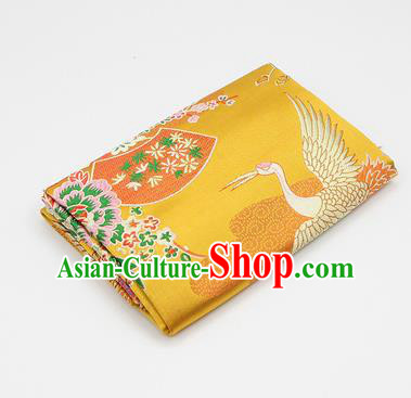 Chinese Classical Crane Plum Pattern Design Golden Brocade Fabric Asian Traditional Hanfu Satin Material