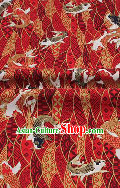 Chinese Classical Carps Pattern Design Red Brocade Fabric Asian Traditional Hanfu Satin Material