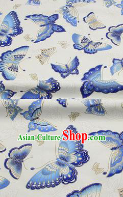 Chinese Classical Butterfly Pattern Design White Brocade Fabric Asian Traditional Hanfu Satin Material