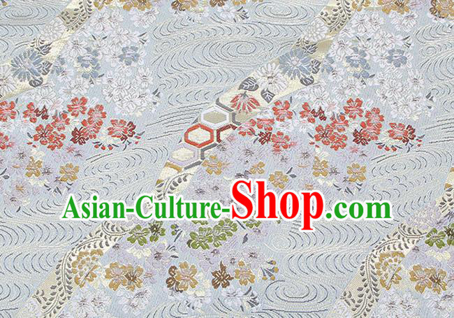 Chinese Classical Sakura Pattern Design Light Blue Brocade Fabric Asian Traditional Hanfu Satin Material