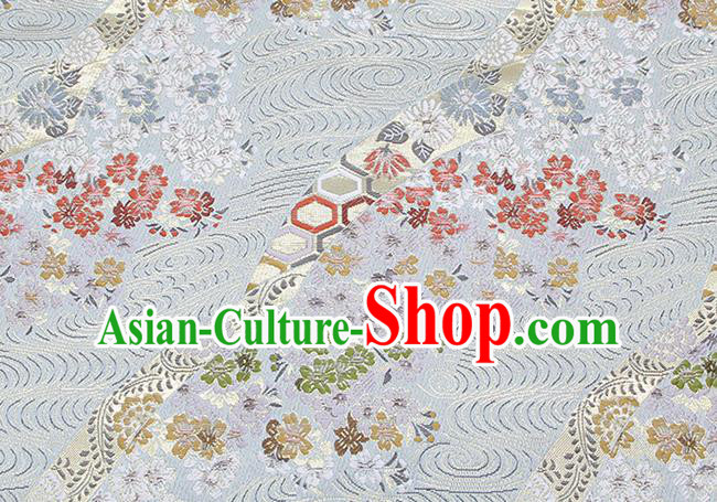 Chinese Classical Sakura Pattern Design Light Blue Brocade Fabric Asian Traditional Hanfu Satin Material