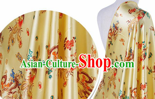 Chinese Classical Dragon Phoenix Pattern Design Yellow Silk Fabric Asian Traditional Hanfu Mulberry Silk Material