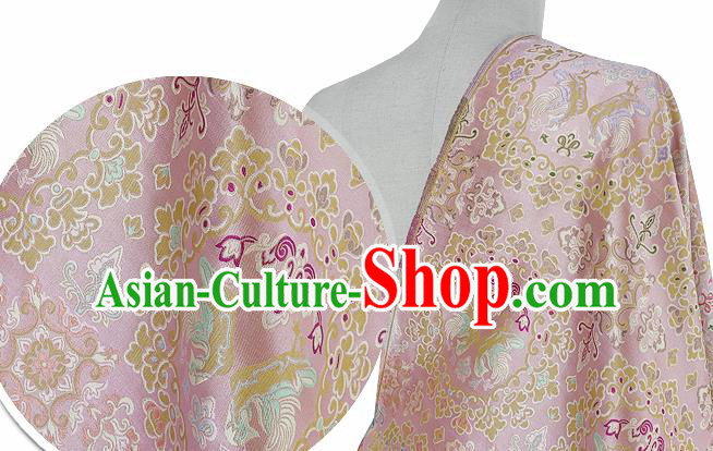 Chinese Classical Flowers Bird Pattern Design Pink Silk Fabric Asian Traditional Hanfu Mulberry Silk Material