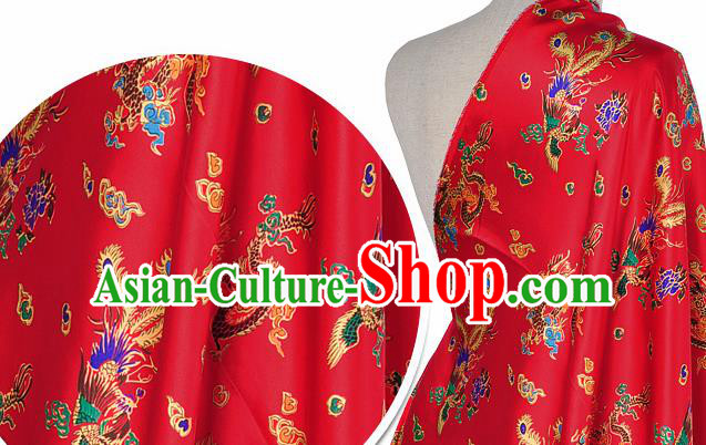 Chinese Classical Dragon Phoenix Pattern Design Red Silk Fabric Asian Traditional Hanfu Mulberry Silk Material