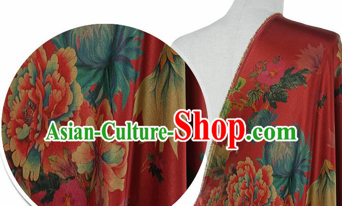 Chinese Classical Peony Chrysanthemum Pattern Design Red Silk Fabric Asian Traditional Hanfu Mulberry Silk Material