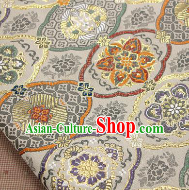 Asian Japanese Traditional Pattern Design Beige Brocade Fabric Tapestry Satin
