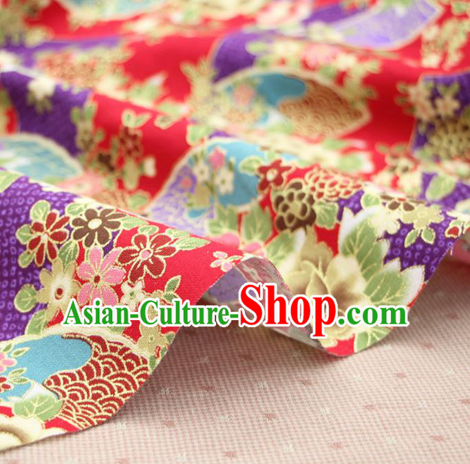 Asian Japanese Traditional Peony Pattern Design Red Brocade Fabric Tapestry Satin