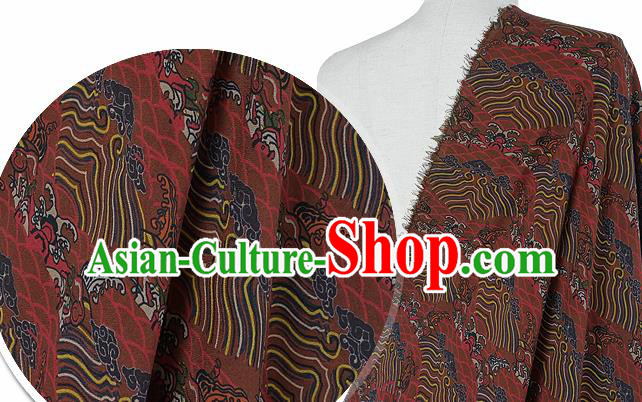 Chinese Classical Waves Pattern Design Brown Silk Fabric Asian Traditional Hanfu Mulberry Silk Material