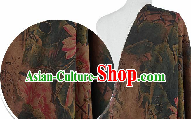 Chinese Classical Lotus Pattern Design Atrovirens Silk Fabric Asian Traditional Hanfu Mulberry Silk Material