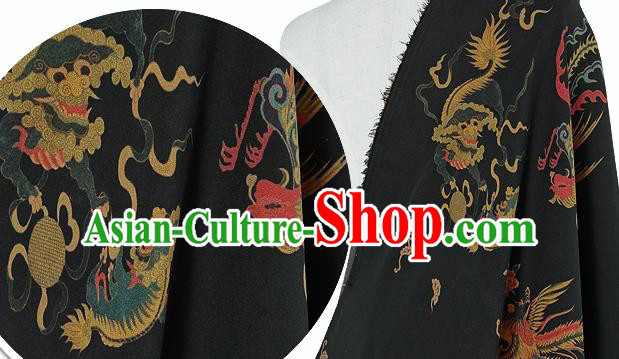 Chinese Classical Phoenix Pattern Design Black Silk Fabric Asian Traditional Hanfu Mulberry Silk Material