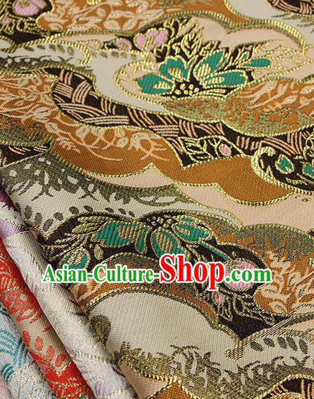 Asian Japanese Traditional Sakura Pattern Design Black Brocade Fabric Tapestry Satin