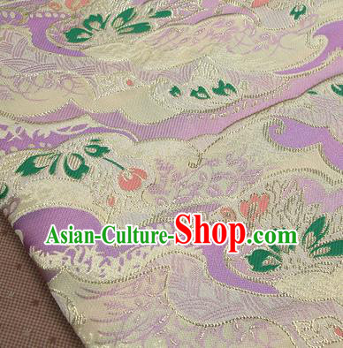 Asian Japanese Traditional Sakura Pattern Design Lilac Brocade Fabric Tapestry Satin