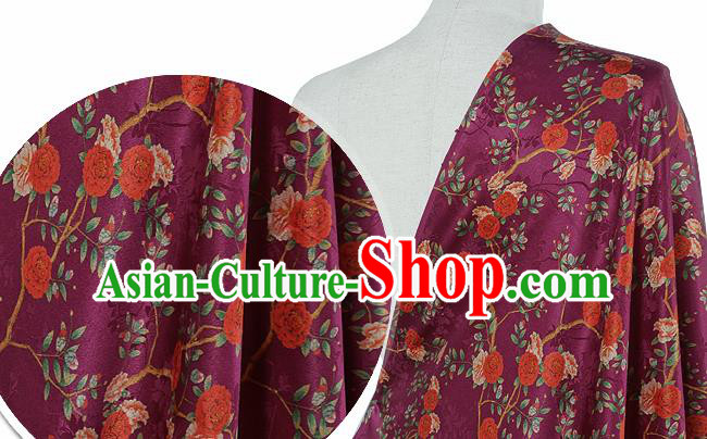 Chinese Classical Roses Pattern Design Purple Silk Fabric Asian Traditional Hanfu Mulberry Silk Material