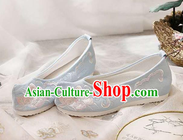 Chinese Hanfu Light Blue Shoes Women Shoes Opera Shoes Embroidered Shoes Princess Shoes