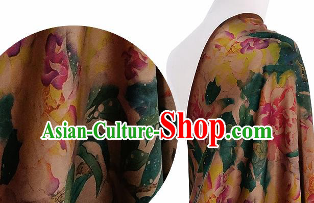 Chinese Classical Peony Pattern Design Deep Pink Silk Fabric Asian Traditional Hanfu Mulberry Silk Material