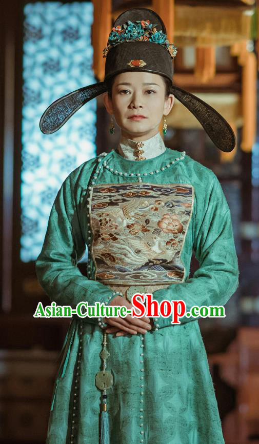 Ancient Chinese Drama Ming Dynasty Court Female Official Hu Shangyi Replica Costumes and Headpiece Complete Set