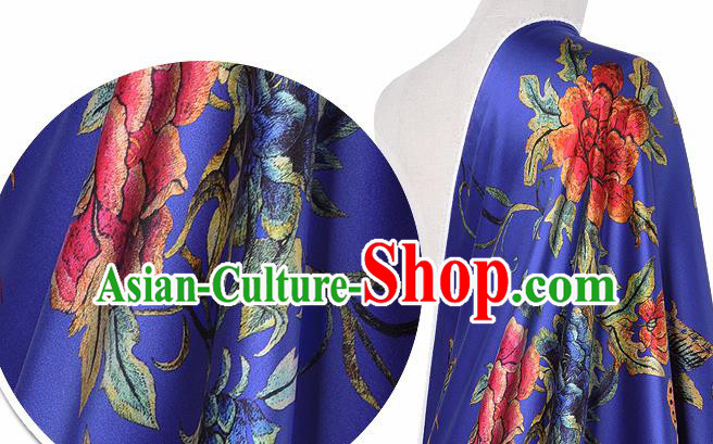 Chinese Classical Peony Butterfly Pattern Design Royalblue Silk Fabric Asian Traditional Hanfu Mulberry Silk Material