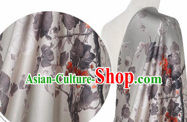 Chinese Classical Leaf Pattern Design Light Grey Silk Fabric Asian Traditional Hanfu Mulberry Silk Material