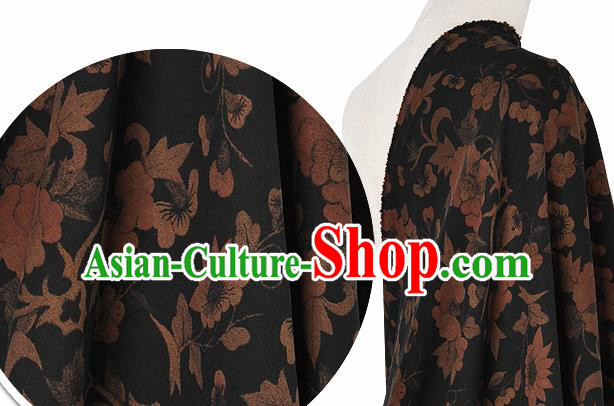 Chinese Classical Pattern Design Black Silk Fabric Asian Traditional Hanfu Mulberry Silk Material