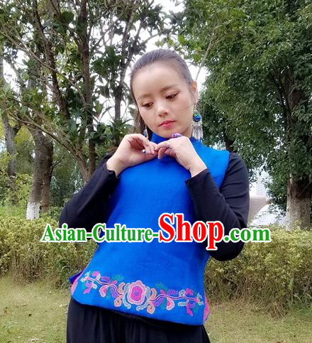 Traditional Chinese Royalblue Embroidered Vest Handmade National Costume Upper Outer Garment for Women