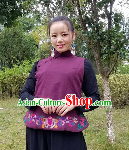 Traditional Chinese Purple Embroidered Vest Handmade National Costume Upper Outer Garment for Women