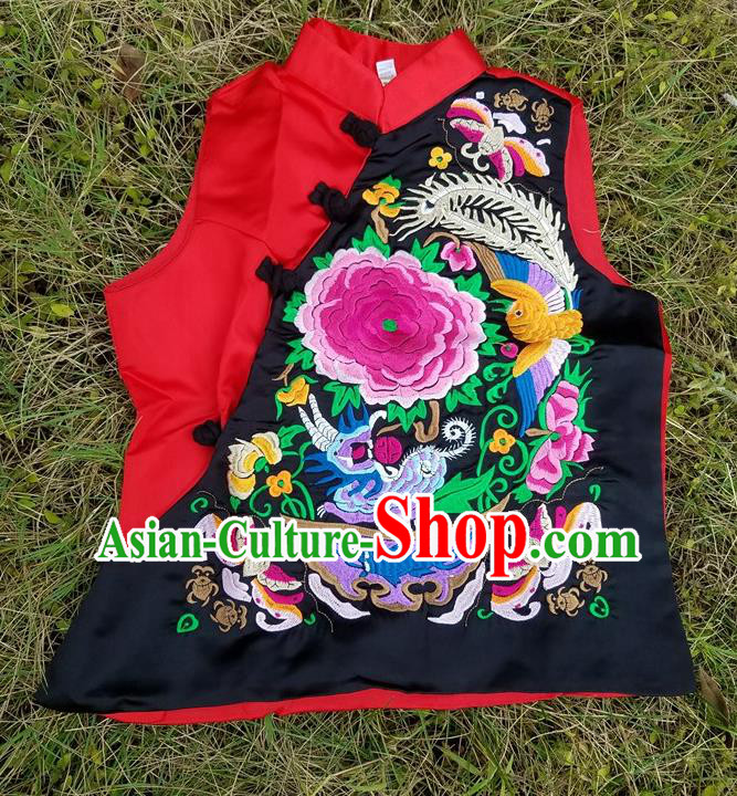 Traditional Chinese Embroidered Peony Red Vest Handmade National Upper Outer Garment Costume for Women
