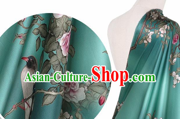 Chinese Classical Peach Blossom Pattern Design Green Silk Fabric Asian Traditional Hanfu Mulberry Silk Material