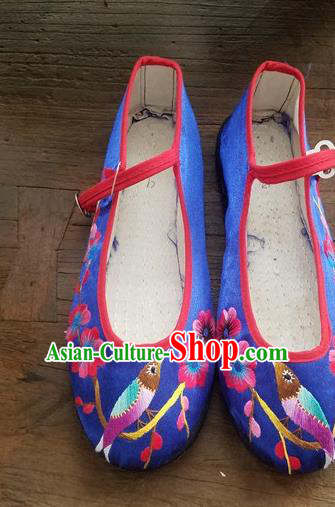 Traditional Chinese Ethnic Embroidered Flower Bird Blue Shoes National Shoes Hanfu Shoes for Women