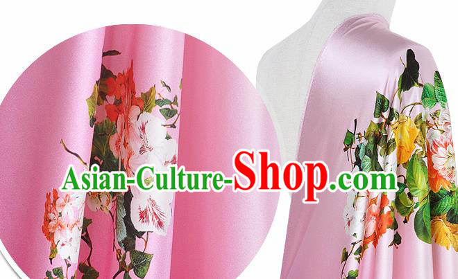 Chinese Classical Flowers Pattern Design Pink Silk Fabric Asian Traditional Hanfu Mulberry Silk Material