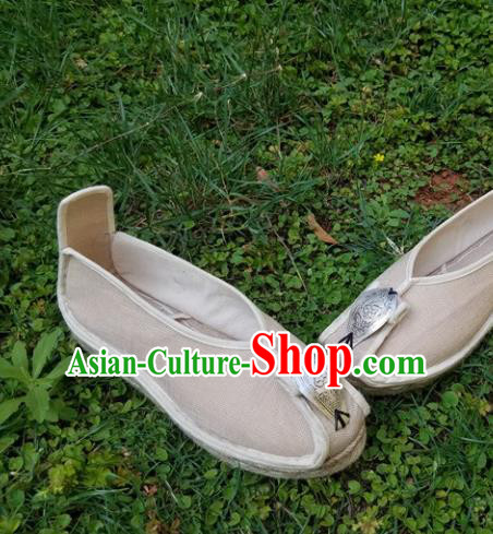 Traditional Chinese Handmade Carving Silver Beige Shoes Yunnan National Shoes Embroidered Shoes for Women