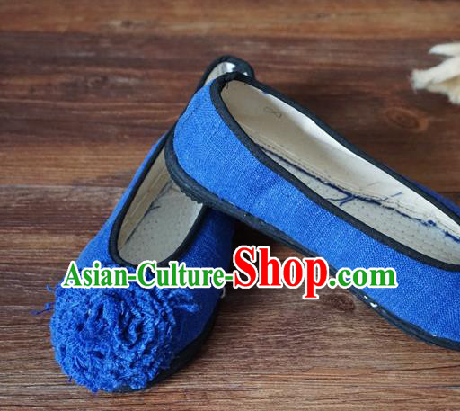 Traditional Chinese Blue Cloth Shoes National Wedding Shoes Hanfu Shoes for Women