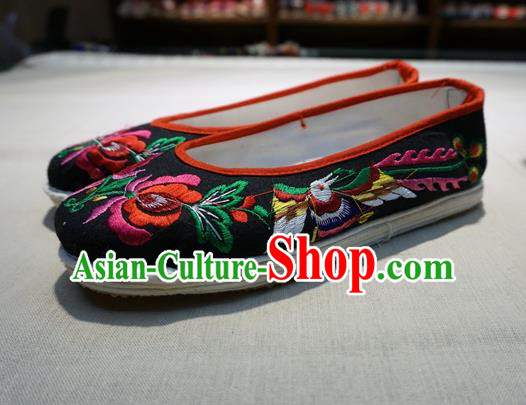 Traditional Chinese Ethnic Embroidered Phoenix Black Shoes Handmade Yunnan National Shoes Wedding Shoes for Women