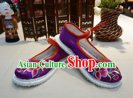 Traditional Chinese Wedding Purple Satin Embroidered Shoes Princess Shoes National Shoes Hanfu Shoes for Women