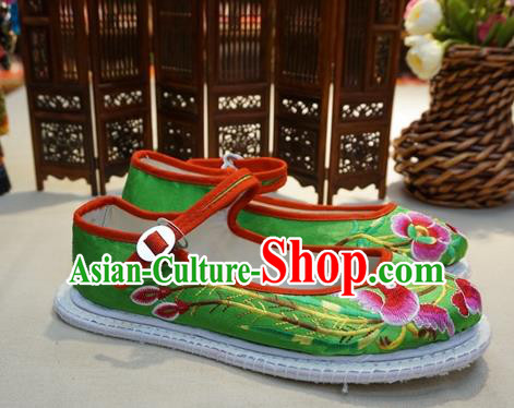 Traditional Chinese Wedding Green Satin Embroidered Shoes Princess Shoes National Shoes Hanfu Shoes for Women