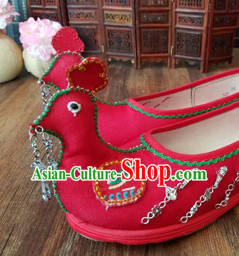 Traditional Chinese Ethnic Red Mandarin Duck Shoes Embroidered Shoes Yunnan National Shoes for Women