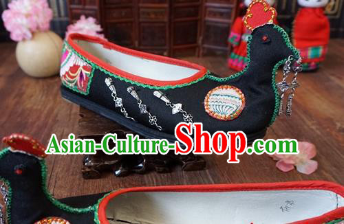 Traditional Chinese Ethnic Black Mandarin Duck Shoes Embroidered Shoes Yunnan National Shoes for Women