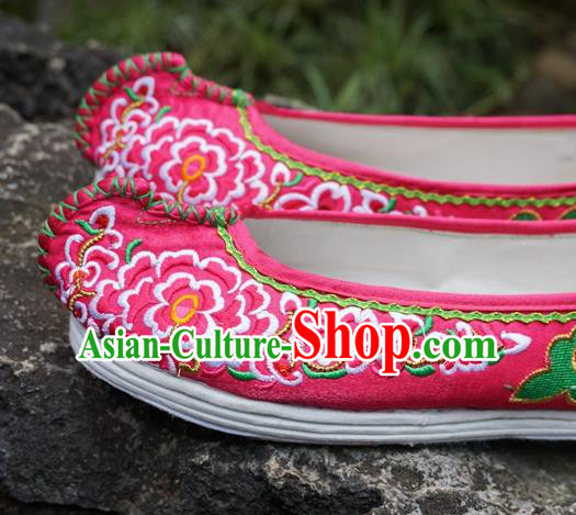 Traditional Chinese Wedding Embroidered Rosy Shoes National Ethnic Shoes Hanfu Shoes for Women