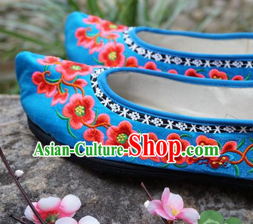 Traditional Chinese Wedding Embroidered Plum Blue Shoes National Ethnic Shoes Hanfu Shoes for Women